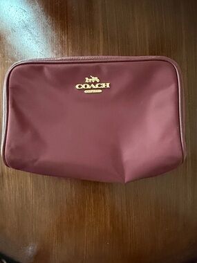 Coach Ellis Nylon Cosmetic Case in Burgundy/ Wine Gold Accents